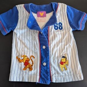 Disney Blue & White Pinstripe Baseball Shirt with Tigger and Pooh Embroidery